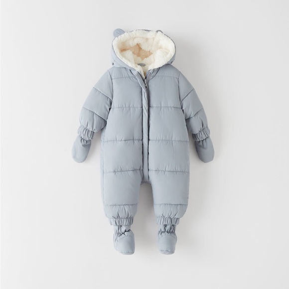 Zara infant bear hood quilted romper NWT - Picture 2 of 4